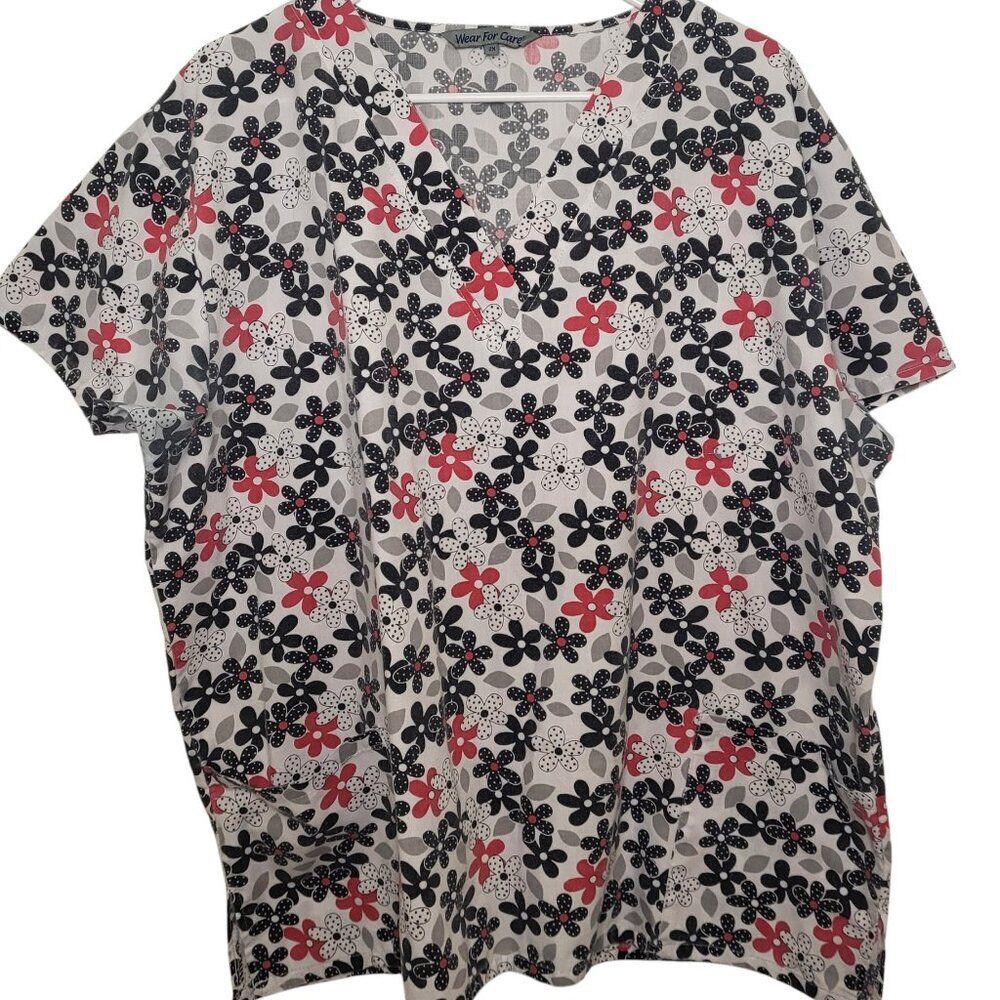 Wear For Care Polka Dot Floral Scrub Top
